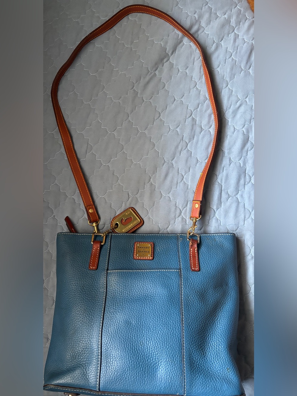 Dooney & Bourke Pebble Grain Medium Lexington Tote Blue Leather Shoulder Bag